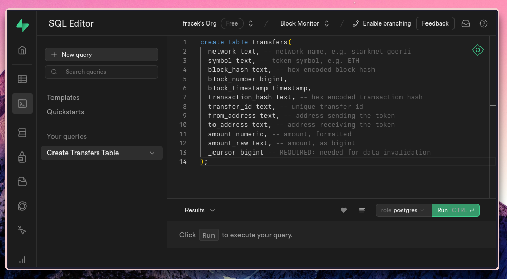 Create table in Supabase