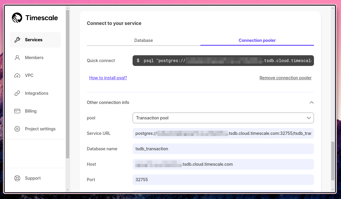 Timescale connection string